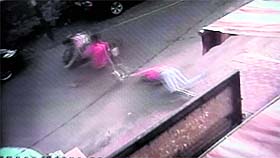 The CCTV camera footage shows the victims head hitting the road as she holds onto her purse while the snatchers too fall from their motorcyle in Ludhiana on Friday.