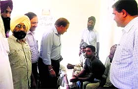 MLA of Jagraon SR Kaler interacts with drug addicts during his visit to a drug de-addiction centre in Jagraon.
