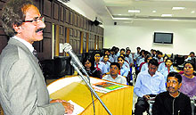 Human rights lawyer and peace activist Awais Sheikh during a session in Chandigarh on Friday