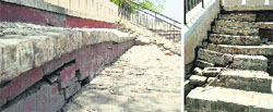 Walls and stairs at Guru Gobind Singh Sports Stadium in Muktsar have developed cracks. Tribune photos 