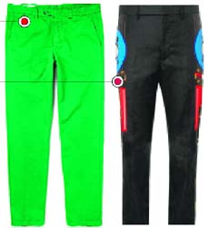 From left: Small polka-dot patterns can be seen on both shirts and pants; Colours like neon green, maroon, red, mustard, etc. rule the season