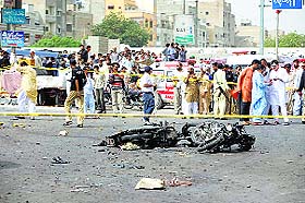 2 killed in Karachi blast: Locals gather at the site of an explosion near a mosque in Karachi. Two persons were killed and several injured after an explosion occurred in Karachi's sadar neighbourhood on Friday.