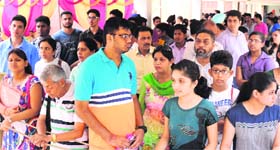 Students wait for their turn during the counselling session for BCom at Panjab University in Chandigarh on Saturday.