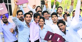 Students in a jubilant mood after receiving their degrees at the Indo-Swiss Training Centre in Sector 30, Chandigarh, on Saturday.