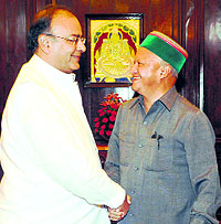 Chief Minister Virbhadra Singh meets Finance Minister Arun Jaitley in New Delhi on Saturday
