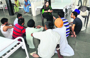A councillor holds a meditation class for patients at the de-addiction centre at ESI hospital in Jalandhar on Saturday.