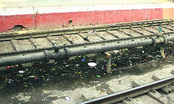 Garbage on tracks at the railway station in Jalandhar.