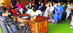 First Lady Usha Vohra during an interaction programme at Gulmarg in Kashmir