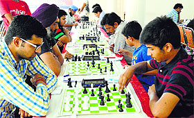 Participants during the Open Ludhiana FIDE Rating Prize Money Chess Tournament.