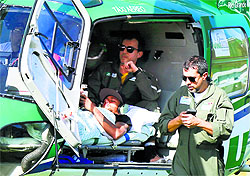 Neymar being airlifted home from Teresopolis.