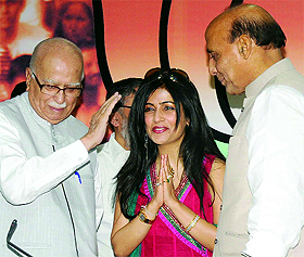Union Home Minister Rajnath Singh with senior BJP leader LK Advani launches the partys online membership on the occasion of the 114th birth anniversary of Dr Shyama Prasad Mukherjee in New Delhi on Sunday.
