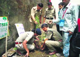 Members of the U Turn Foundation plant fruit saplings as part of its Adopt a plant initiative in Dehradun on Sunday