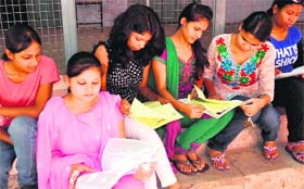 Takeoff: Girls fill in forms for admission at Shravan Nath Jawaharlal Nehru College in Haridwar on Saturday