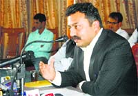 Chief Parliamentary Secretary Rohit Thakur addresses mediapersons in Shimla on Sunday
