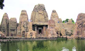 The rock-cut Masrur temple located at Masrur in Kangra district