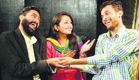 A scene from the play Haye Mera Chanda being enacted at Natrang Studio Theatre in Jammu.