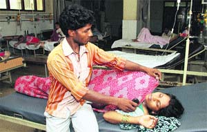 A woman who was bitten by a snake being treated at Civil Hospital in Jalandhar.  