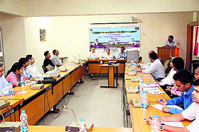 Participants attend a training programme on disaster management at the Forest Research Institute in Dehradun on Monday.
