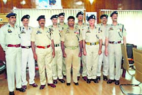 ADGP, Armed, SM Sahai (centre) with SSPs at the Armed Police Headquarters in Srinagar on Monday