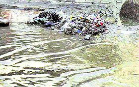 Sewage flows on to a road in the Khai residential area of Jagraon.