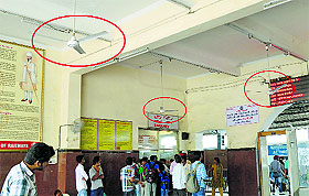Non-functional fans at the railway station.