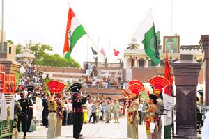 The Retreat ceremony at Attari-Wagah joint check-post. 