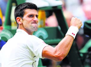 Novak Djokovic reacts during the Wimbledon final against Roger Federer.