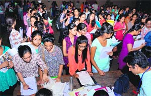 A heavy rush was witnessed at MCM DAV College, Sector 36, for the admissions in Chandigarh on Tuesday. 