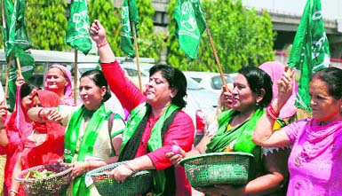 PDP women activists stage a protest in Jammu on Tuesday