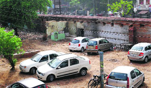 The chunk of land adjacent to the faseel wall which was put under the hammer on Wednesday by the MC, Amritsar.