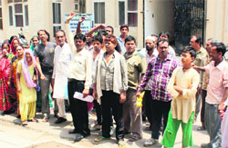 Indira Colony residents hold a protest at the electricity office in Panchkula on Wednesday. Tribune Photo: Nitin Mittal