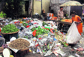 Heaps of garbage near a vegetable market in Dehradun on Wednesday.