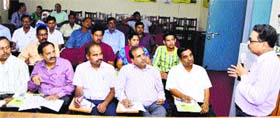 Farmers interact with scientists during the Scientific Consultative Committee meeting at the Krishi Vigyan Kendra in Una on Tuesday