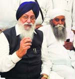 SGPC president Avtar Singh Makkar (left) talks to the media in Karnal on Wednesday. 