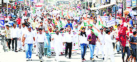 VCongress workers during a protest rally at Sriganganagar on Wednesday.