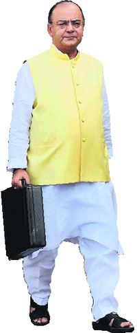 Arun Jaitley leaves for Parliament to present the annual Budget.