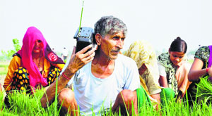 A farmer listens to the Budget speech on a radio set in Moradabad on Thursday.
