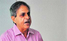 Upkar Krishan Sharma, president, GGDSD College Society, adresses the media in Chandigarh.
