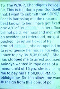 A grab of the message sent on WhatsApp by the SHO