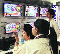 City residents glued to TV sets during the telecast of the Union Budget in Jalandhar on Thursday.