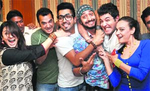 The starcast of upcoming Punjabi film Yaaran Da Katchup in Jalandhar on Thursday. 