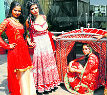 The bridal-wear on display