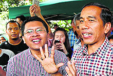 Indonesian presidential candidate Joko Jokowi Widodo speaks to mediapersons in Jakarta on Thursday