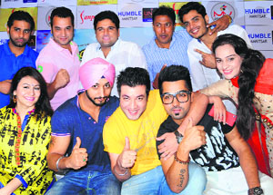 Starcast of the Punjabi movie Yaaran Da Katchup in Amritsar on Friday.