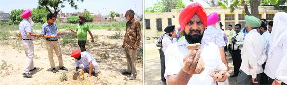 An ASI team inspects the tunnel; and (right) an official shows a utensil found in the tunnel at Government Rajindra College in Bathinda on Friday.
