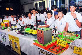 Students display their models at a science exhibition in Sector 26, Chandigarh, on Friday.