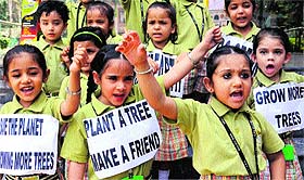 Students take part in an awareness rally at Phase II in Mohali on Friday.