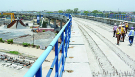 The site of the under-constructed Rohini Sector 18 Metro station on Friday. The station is one of three elevated stations on the extension of the Yellow line to Badli, on the Jehangirpuri-HUDA City Centre corridor. 