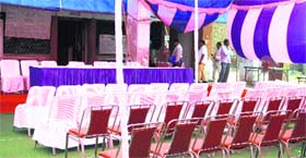 With bedecked pandals, PUDA officials kept waiting for bidders for auction of commercial properties in Jalandhar on Friday.