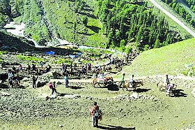Pilgrims on their way to the Amarnath cave shrine. 